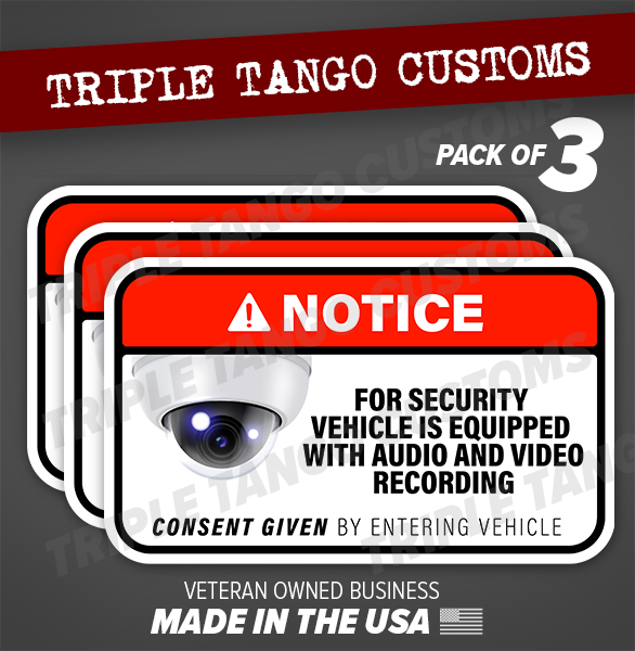 (3 Pack) Notice Vehicle is Equipped Audio Video Recording Security Stickers Uber