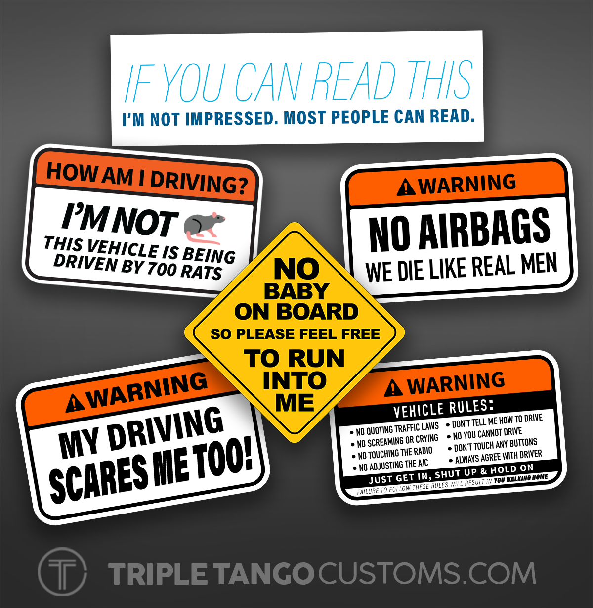 Funny Bumper Sticker 6 Pack - Tickling Tarmac Treasures 🌟🌟🌟🌟🌟