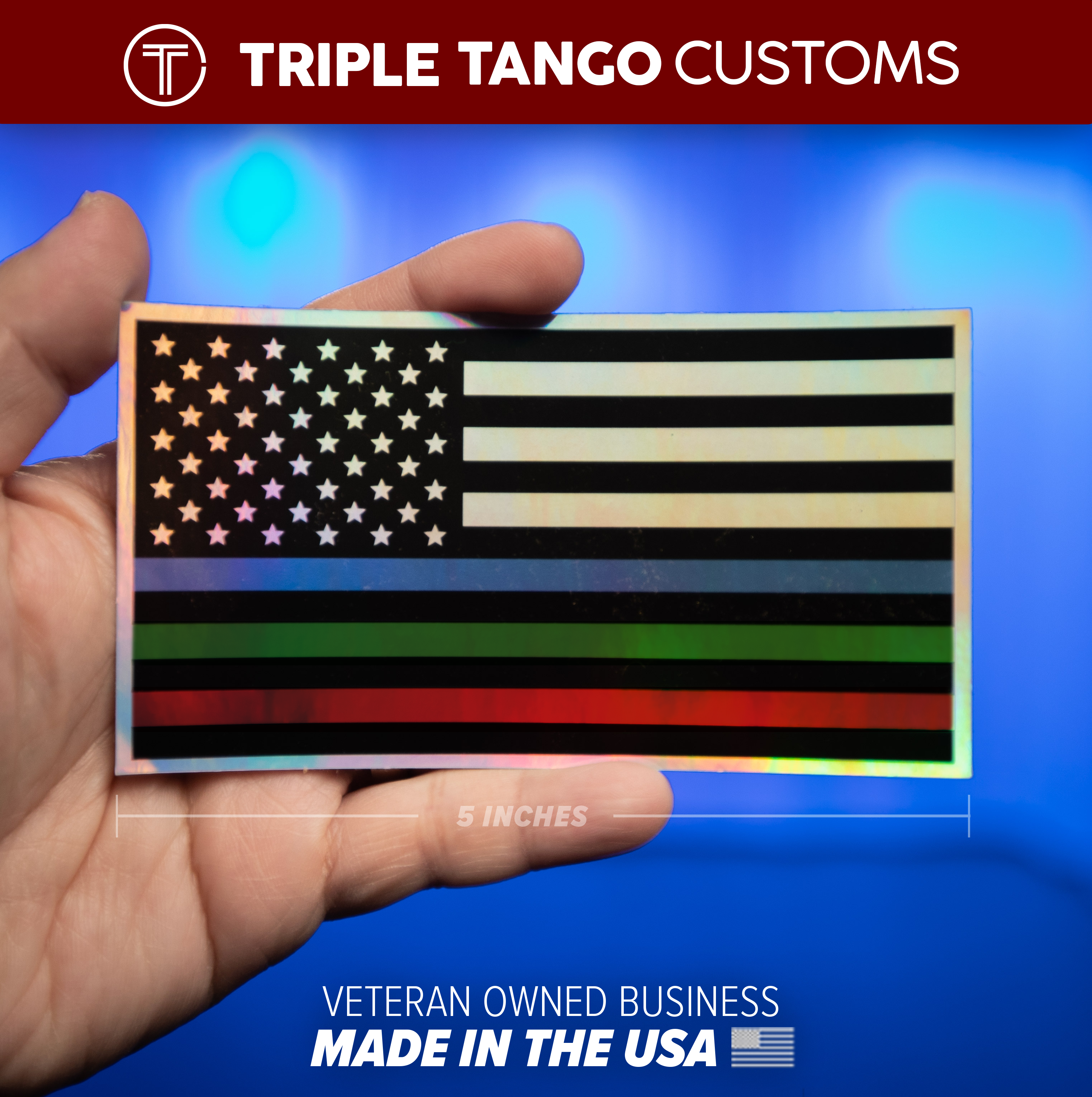 American Flag Holo Sticker Thin Blue Green Red Line Police Firefighter Military
