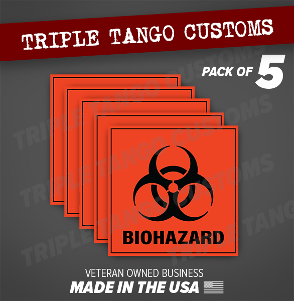 BIOHAZARD Sticker (Pack of 5) Vinyl ORANGE Decal 4" x 4" NOT FLORESCENT