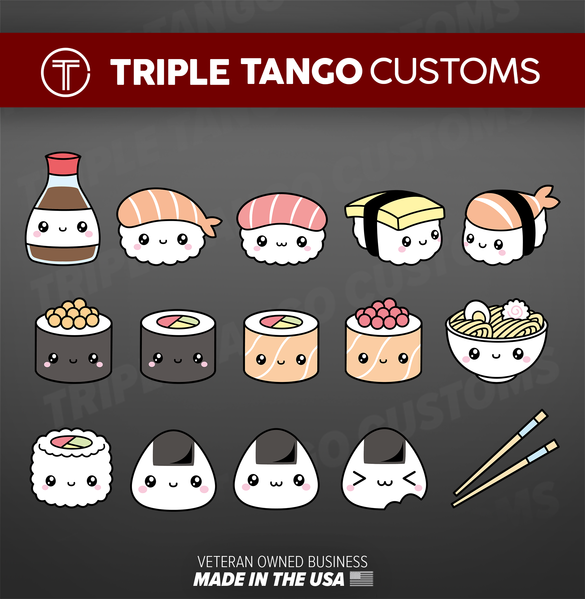 30 pc Kawaii Sushi Stickers • Vinyl Stickers • Waterproof