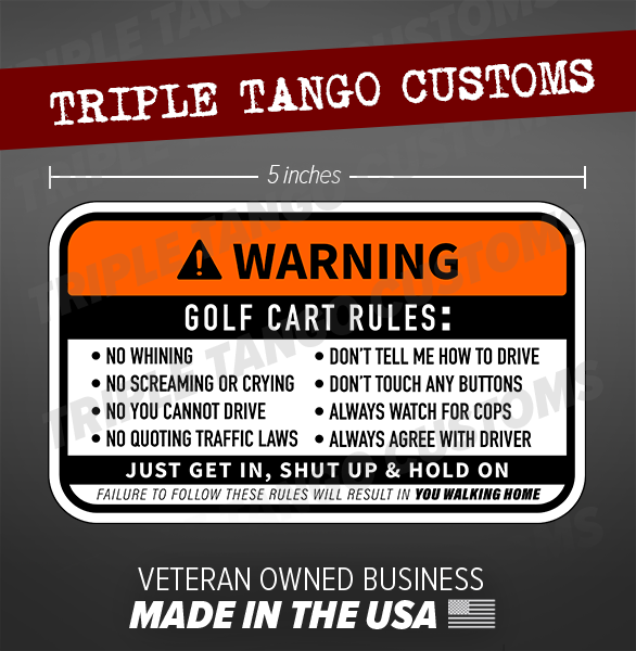 GOLF CART RULES Warning Funny Vinyl Sticker Safety Instructions Decal 5"